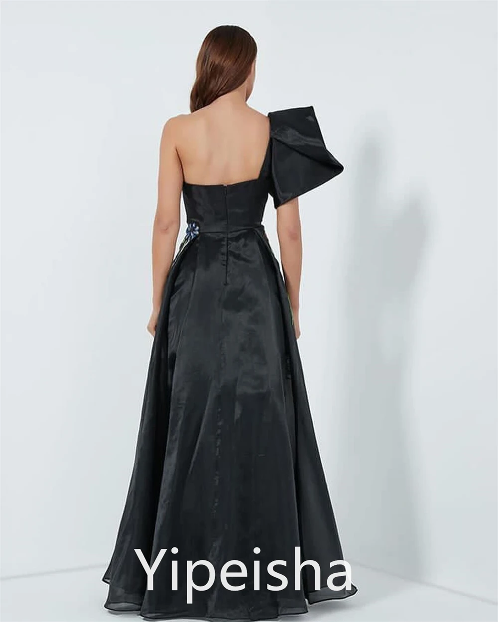 Yipeisha  Fashion High Quality One-shoulder A-line   Embroidery Flower Satin Custom