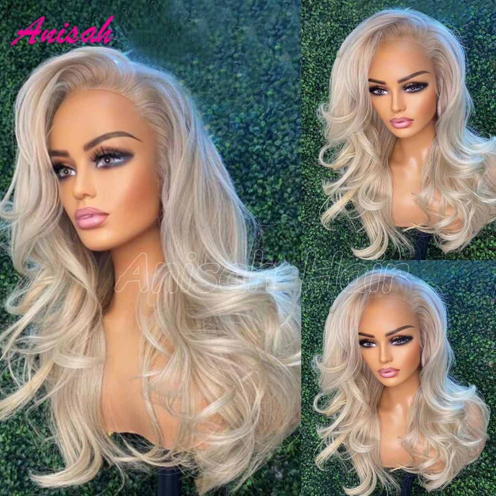 

Remy Human Hair Platinum Ash Blonde Colored Lace Frontal Wig Pre Plucked 13X4 HD Transparent Lace Front Wigs For Women