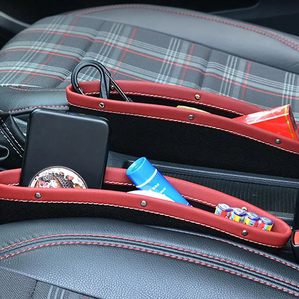 1pc Car Slit Box Organizer Pu Leather Catch Catcher Caddy Car Seat Gap