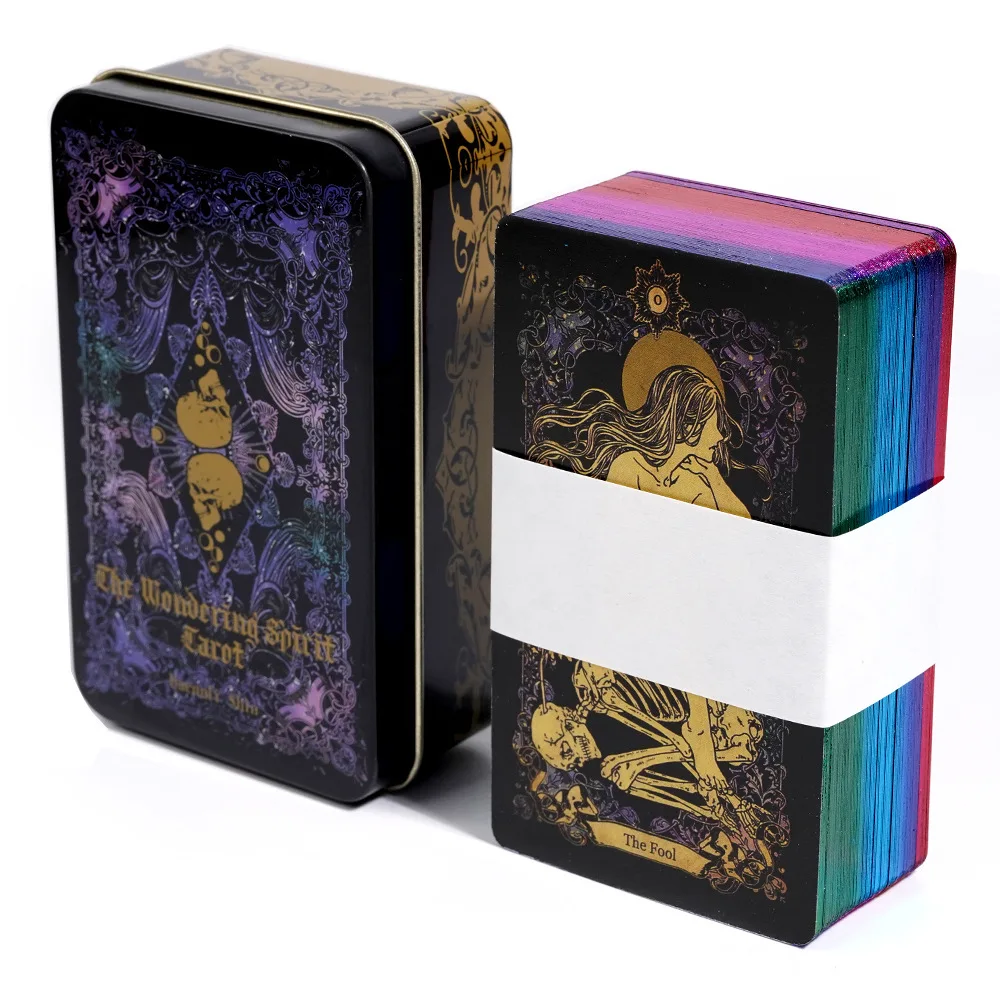 

New Wondering Tarot Deck Tin Box Gilded Edge Divination 78 Card Game Game English Playing Cards Family Entertainment Games Girls