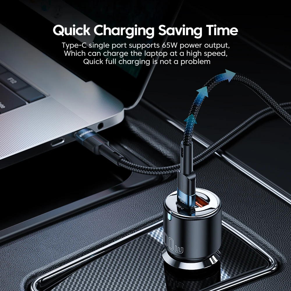 100W Car Charger Fast Charging QC PD 3.0 For iPhone 14 Type C USB For Samsung Laptops Tablets