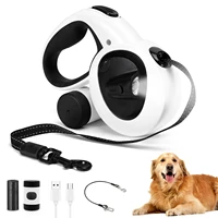 Retractable Dog Leash with USB Rechargeable LED Light, Heavy Duty Dog Lead, Poop Bag Holder, Steel Cable,16 ft 1