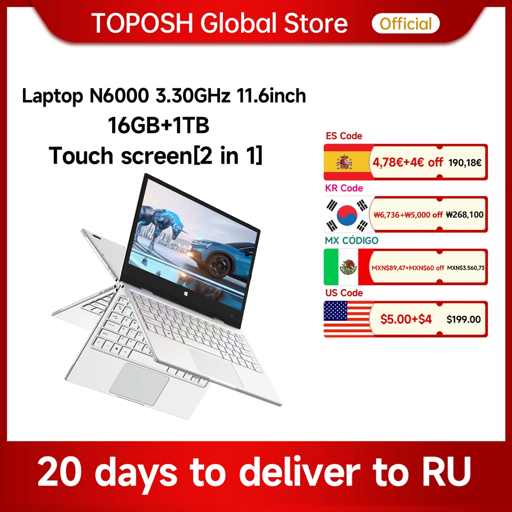 

Touch Screen Tablet 11.6 inch Intel N6000 Laptop 16GB RAM 1TB SSD Portable 2 in 1 Learning Netbook Windows 11 Office Notebook