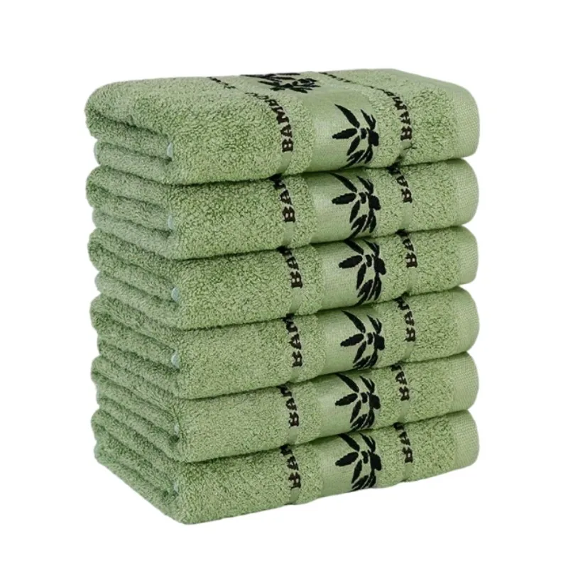 1/4/6PCS Embroidered Bamboo Fiber Towels Set for Adult High Quality Absorbent Bath Towel Home Bathroom Hand Face Towels Green