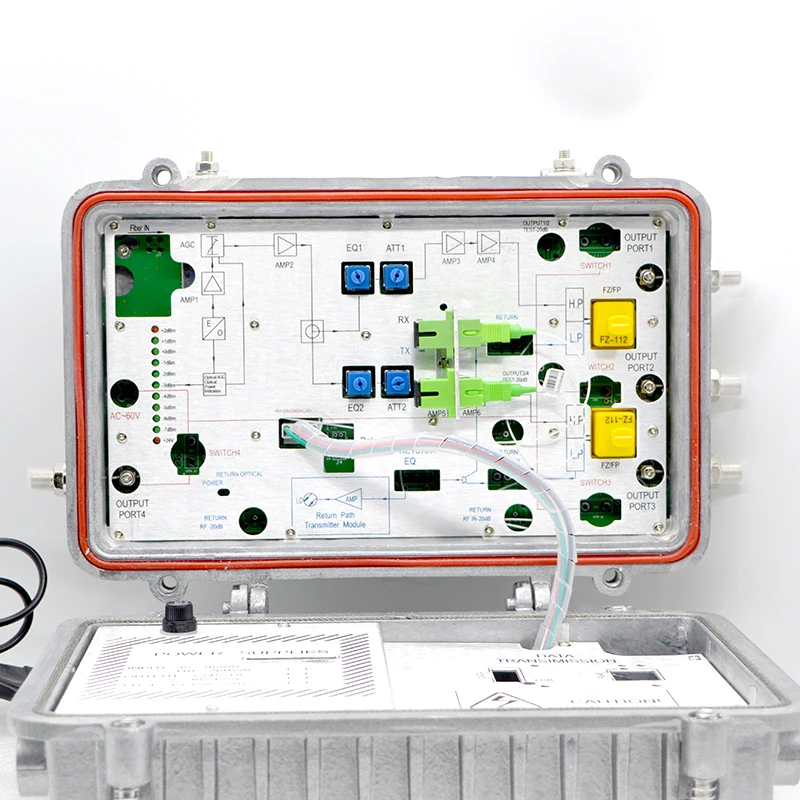 4 Way AGC CATV Optical Receiver FTTH HFC Node RF Output Level 110dBuV IP66 Outdoor Waterproof OR719 With Return Path Alloy shell