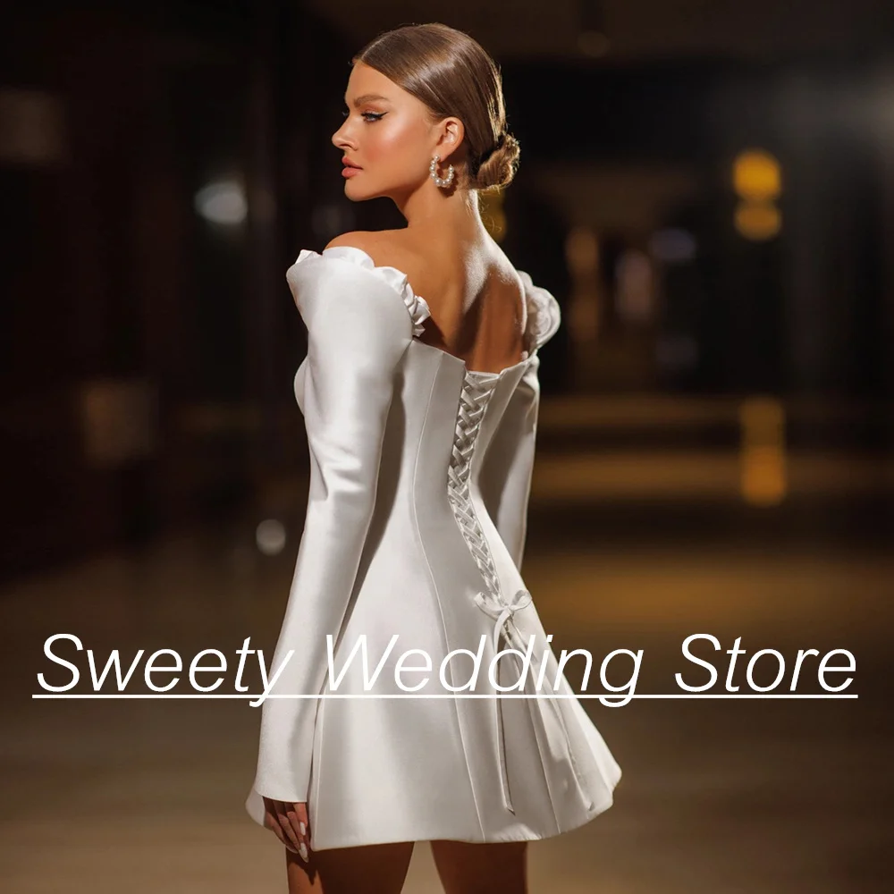 Sexy Long Sleeves Cocktail Wedding Dress Little White Dresses Flowers Above Knee Mini Bridal Gown Custom Size Robe De Mariee 2