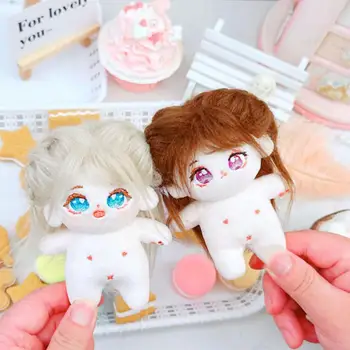 Plush Doll Stuffed Doll 10cm Anime Girl Doll with Colorful Hair Big Eyes Unfinished Plushies Stuffed Figure Toy for Kids Girls 1