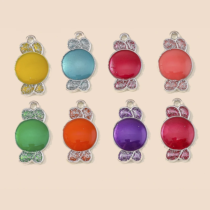 Leslie 10 Stück 7 Farben Trick or Treat Halloween-Süßigkeiten-Anhänger Niedliche Bunte Zucker-Anhänger für Halloween-Schmuck Halsketten Ohrringe