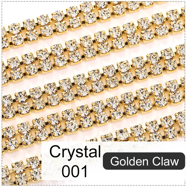 XiChuan 1 Yard 10 Colors Claw Rhinestone SS6 SS8 Crystal Tassel Diy Clothes Earring Accessories Beads Diamond Rhinestone Chain Golden base crystal