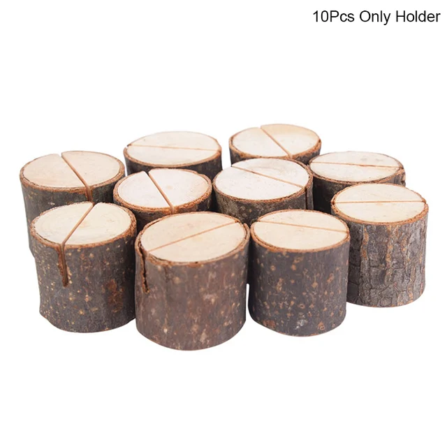 10pcs Natural Wooden Place Card Holders Stand Card Photo Clip Holder Rustic Wedding Decorations Party Table Number Name Sign 10pcs only holder