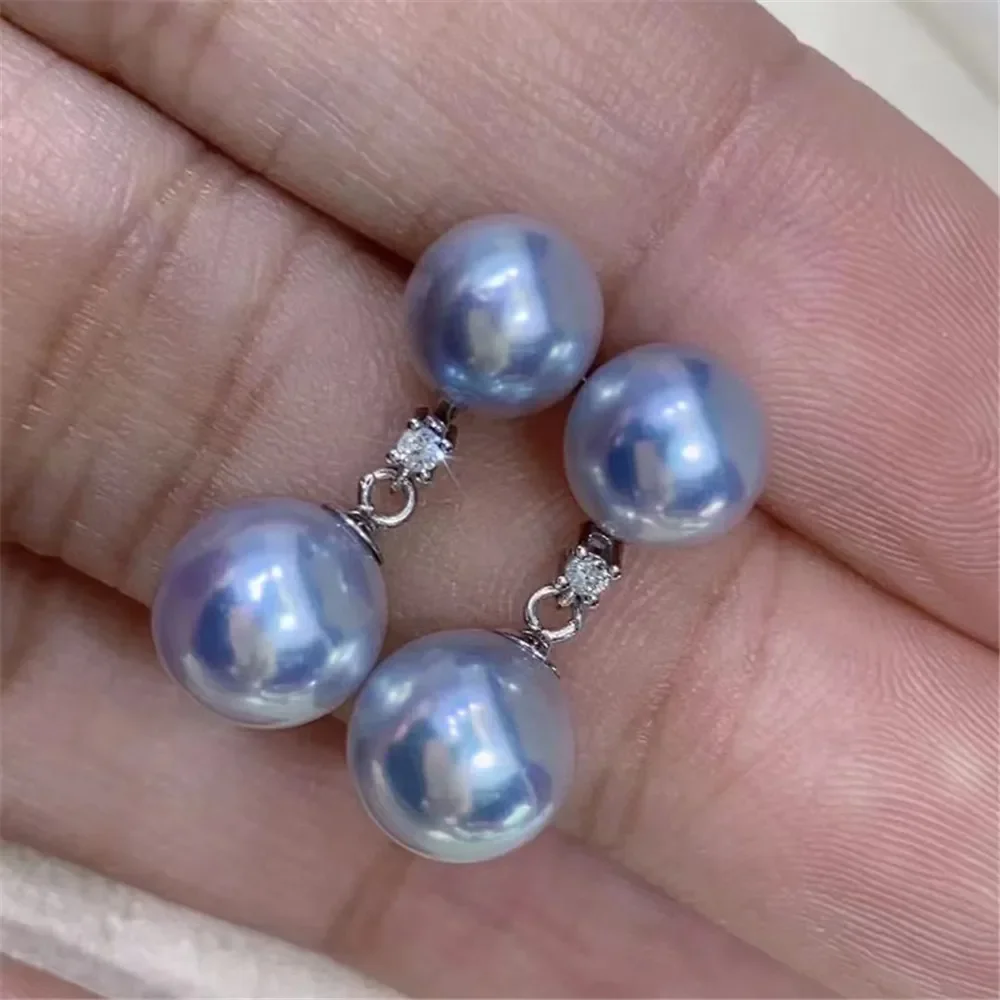 DIY 진주 미니 액세서리 S925 순수 실버 이어 스터드, 빈 거치대 골드 실버 귀걸이, 8-10mm 라운드 비즈 E085 에 적합