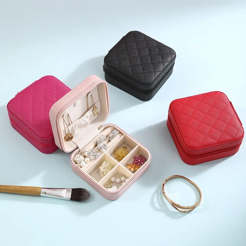 

Portable Mini Jewelry Organizer Display Travel Jewelry Zipper Case Boxes Earrings Necklace Ring Jewelry Box Leather Storage