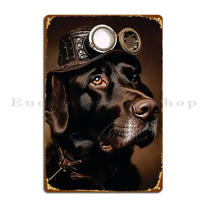 Steampunk Chocolate Labrador Dog Portrait Metal Sign Garage Murale Garage Cinema Character Tin Sign Poster