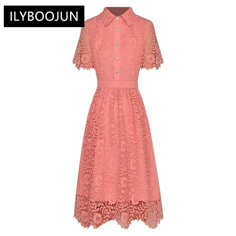 

Женское винтажное платье на пуговицах, модельное платье с отложным воротником и коротким рукавом, ажурное Брендовое платье с кристаллами, лето 2023