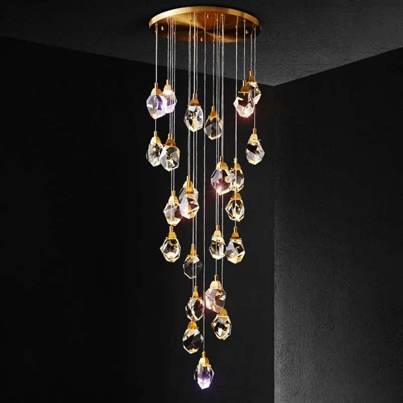 

Luxury Diamond Crystal Chandelier For Staircase Large Living Room Hall Chandeliers Lighting Gold Home Deocr Led Cristal Lamps