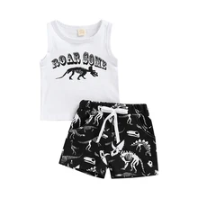

Summer Baby Girl Boy Tanks Tops Short Dinosaur Letter Pattern Elastic Waist Drawstring Clothing Outfits