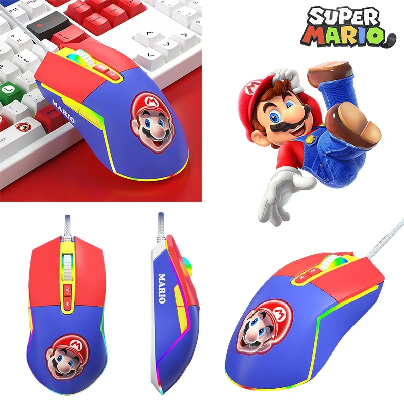 Super Mario Bros Game Mouse Cartoon Led Light Pulsanti Multifunzione Luminosi Mouse Cablato Retroilluminato Per Accessori Per Pc Portatili Regalo