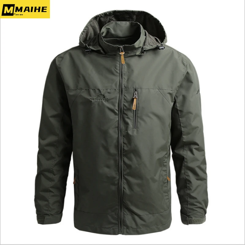 Camping Jacket Men's Autumn Bomber Jacket Casual Tactical Waterproof Soft Shell Hiking Hooded Coat Men's Retro Work Clothes