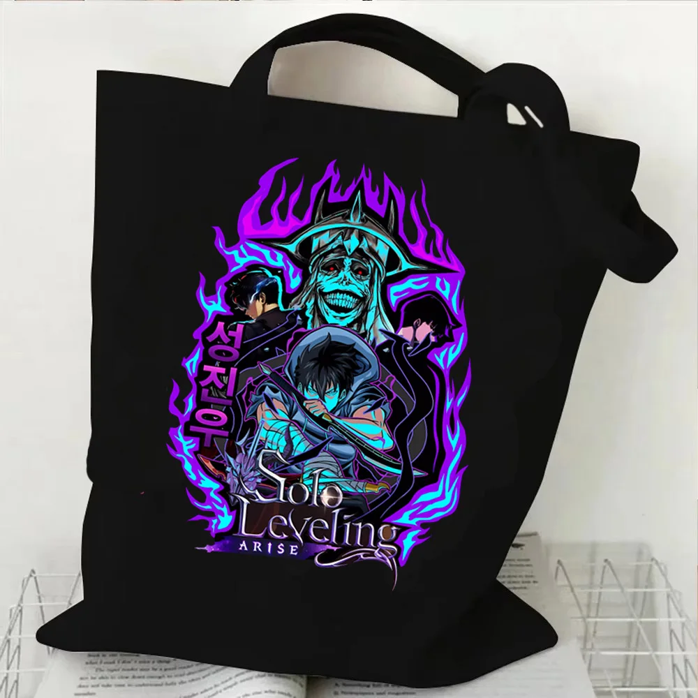 Japanische Anime Solo Leveling Einkaufstasche Sung Jinwoo Cartoon Canvas Einkaufstasche Öko-Tasche für Frauen Wiederverwendbare Handtaschen – Detail 6