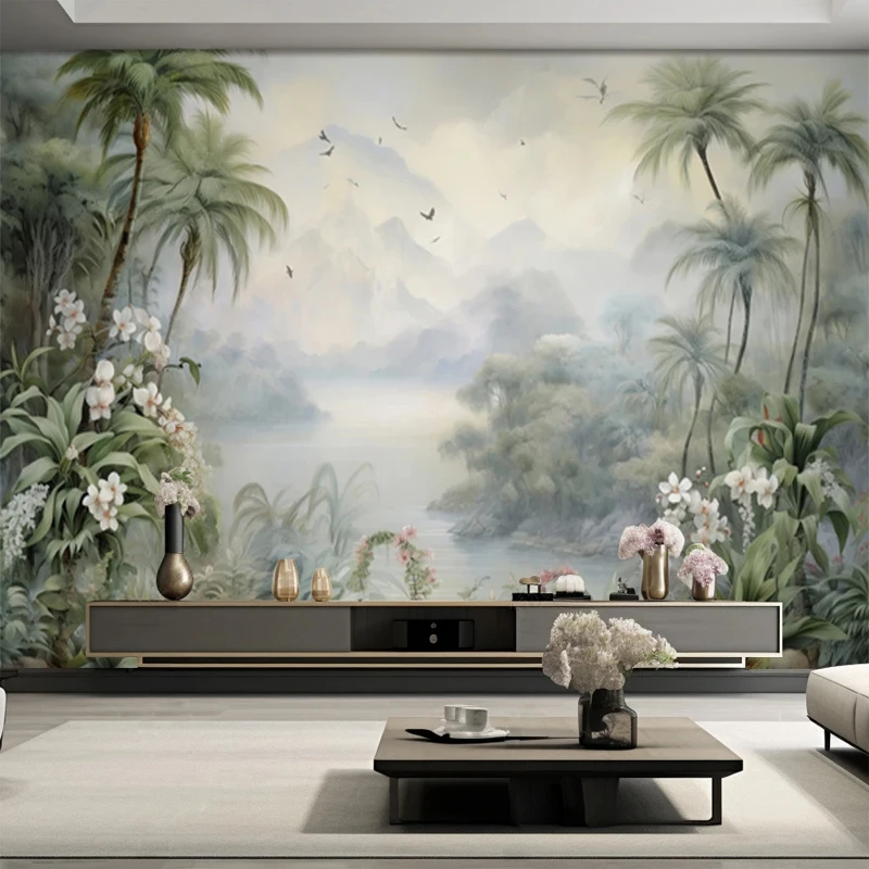 Papel de Parede Mural 3d Personalizado para Decoração de Paredes Paisagem da Natureza Plantas da Floresta Tropical Sala e Quarto
