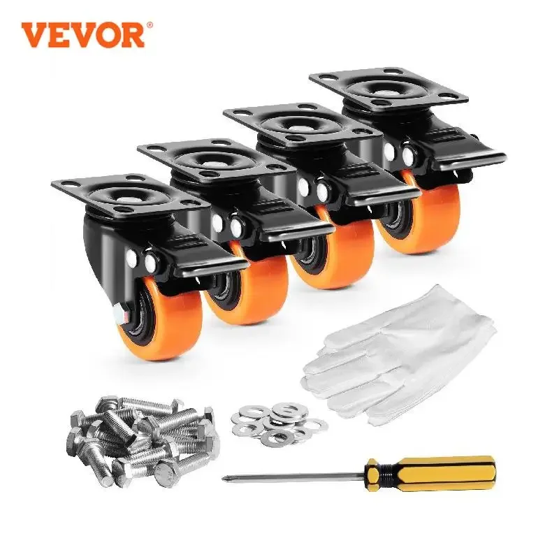 

VEVOR 2/3/4/5/6-inch Swivel Plate Casters Set of 4 with Security Dual Locking PVC Caster Wheels for Cart Furniture Workbench