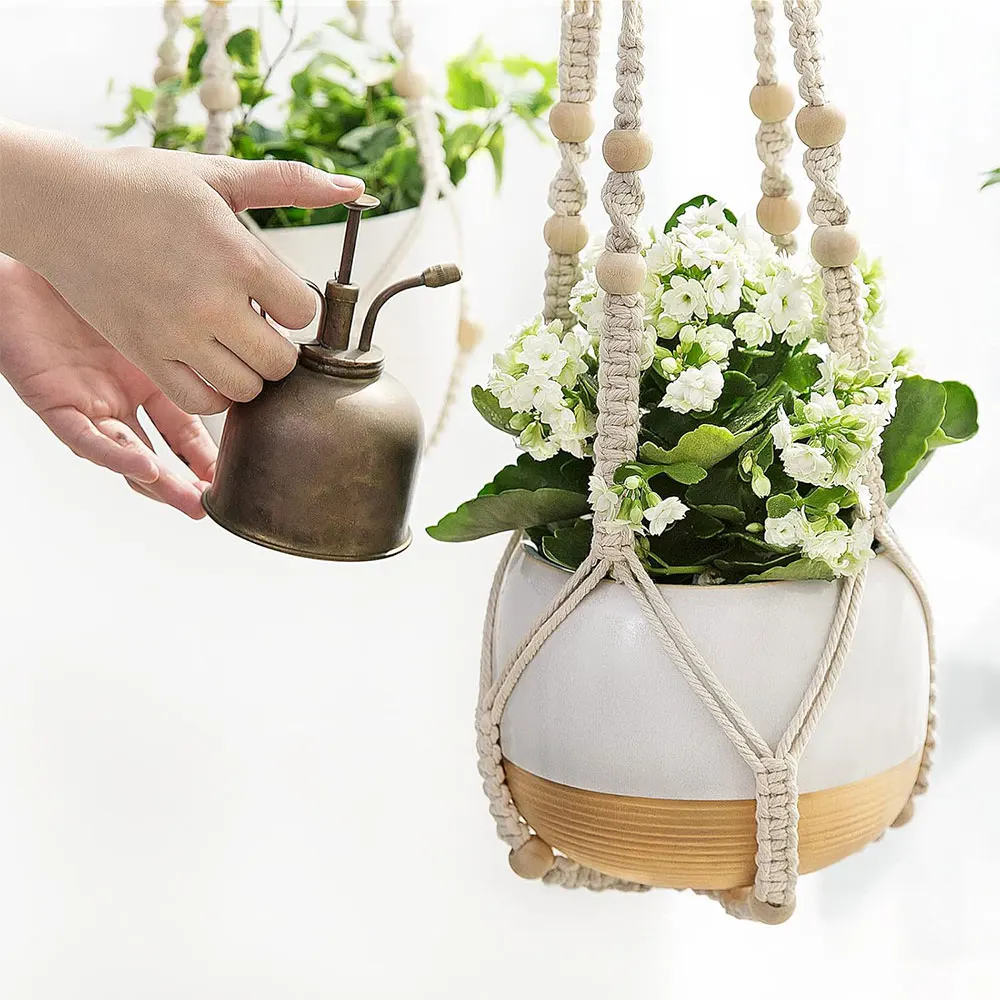 Gardening Green Plant Hanging Basket Cotton Rope Hanger Flower Pot Handmade Macrame Pots Pocket Wall Boho Courtyard Home Decor