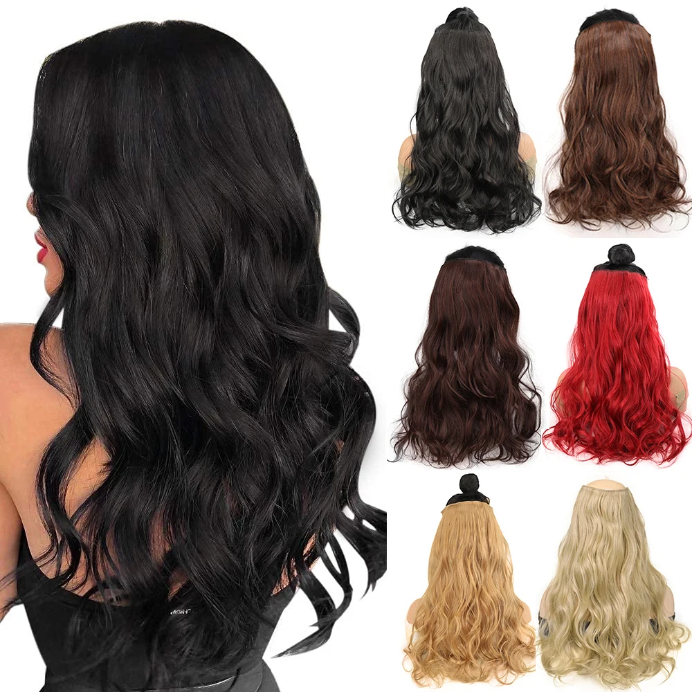 

Synthetic 60cm Long Wavy 5 Clip In one Pieces Hair Extensions High Tempreture Fiber Black Brown for Women Hairpieces