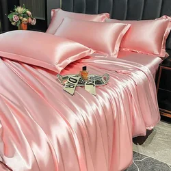 Luxurious Nordic Silk Bedding Set - Duvet Cover, Bed Sheet & Pillowcase - Full Size 4pcs (Light Jade)