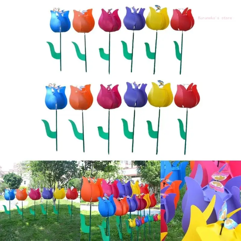 아이들을위한 꽃 바람 회 전자 정원 파티 야외 마당 장식을위한 정원 잔디 바람개비 정원 풍차 장난감