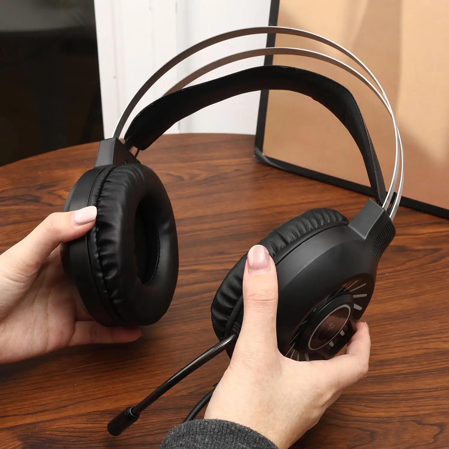 USB 유선 헤드 장착형 게임용 헤드폰 음악 헤드셋 PS4 플레이 스테이션 4 노트북 컴퓨터 3.5mm 잭 이어폰 (마이크 포함)