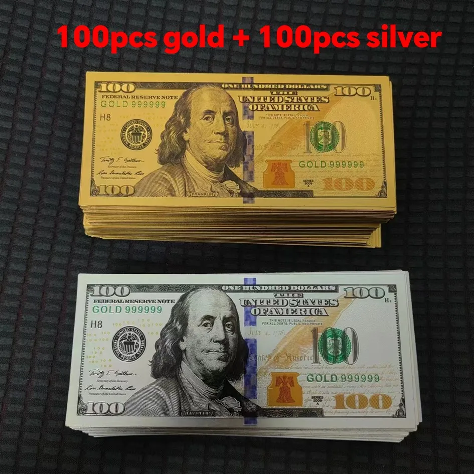 新しい 100 個 USD 100 ドル紙幣 24 k ゴールド箔 Bnaknote ドル紙幣偽