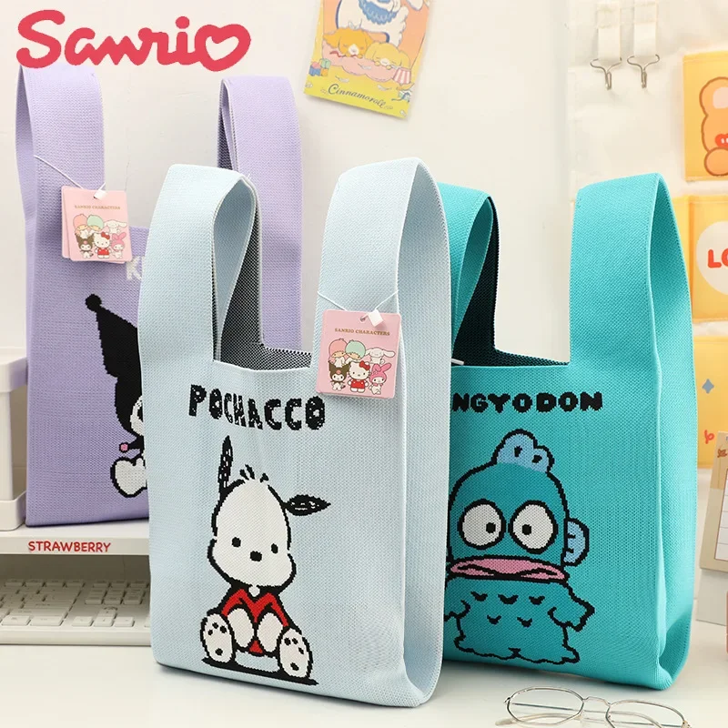 

Kuromi Kawaii Sanrio Hangyodon Anime Pochacco Cartoon Knitted Shopping Bag Creative Handbag Cute High Capacity Commuting Package