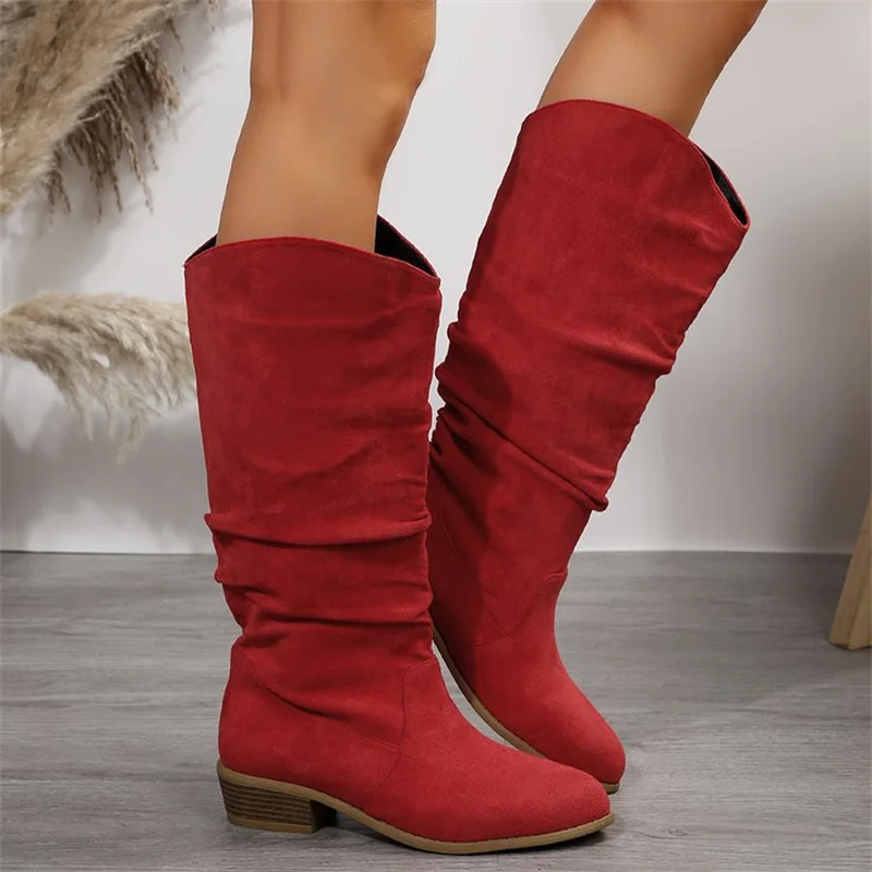 Ladies Foreign Trade Round Head Thick Heel Solid Color Set Foot Over Knee Thin Long Boots High Sleeve Boots Women Fashion Boots