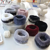Winter fur headbands for women knitted rex rabbit fur scarf for women real fur head wrap ear warmer newest fashion hairband 1
