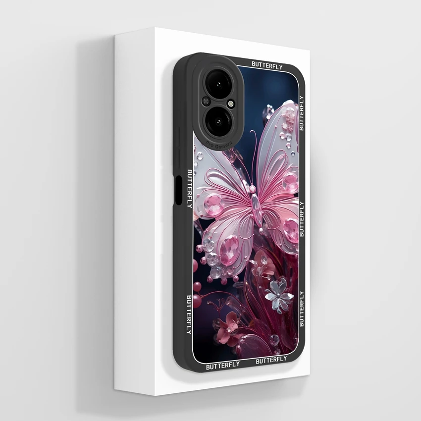Beautiful Pink Flowers Soft Silicone Anti-Slip Phone Case with Screen Protector
