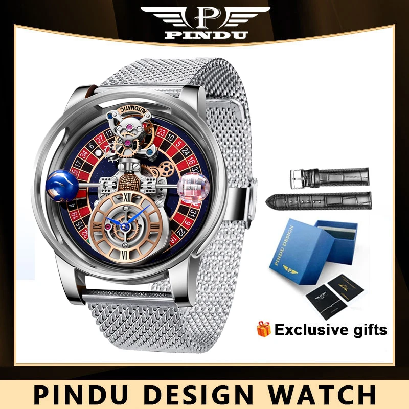 

PINDU ​Roulette Watchew Man Starry Sky Watch For Men Quartz Wristwatches Clock Earth Theme Design Watch Celestial Series P6570