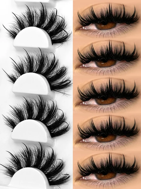 GROINNEYA Fluffy Eyelashes 3D Mink False Lashes Fluffy Soft Cross Manga Lashes Wispy Volume Mink Lashes Dramatic Makeup