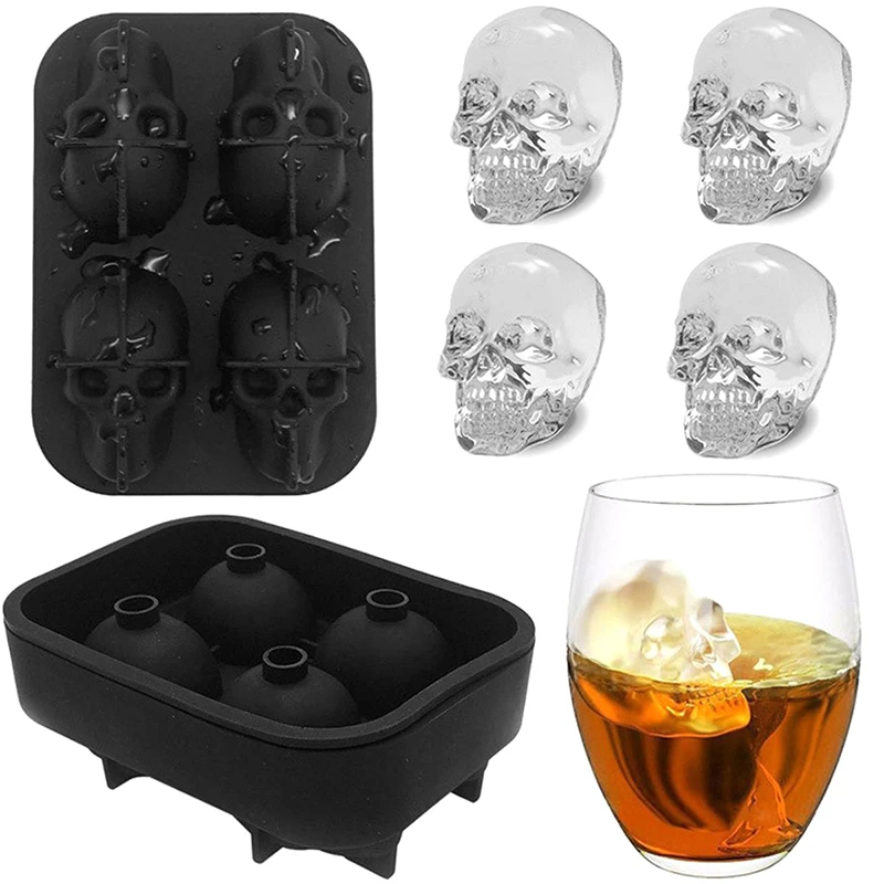 Creative Skull Shape Silicone Ice Hockey Ball Mold 4 Grid Large Ice Whisky Grid DIY Model Ball Tool DIY Mould Maker