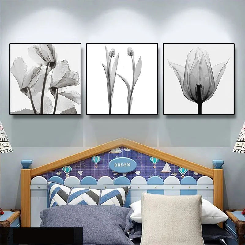 

Nordic Black White Flower Canvas Posters, Minimalist Square Wall Art Decorative Picture, Modern Living Room, Bedroom, Home Decor