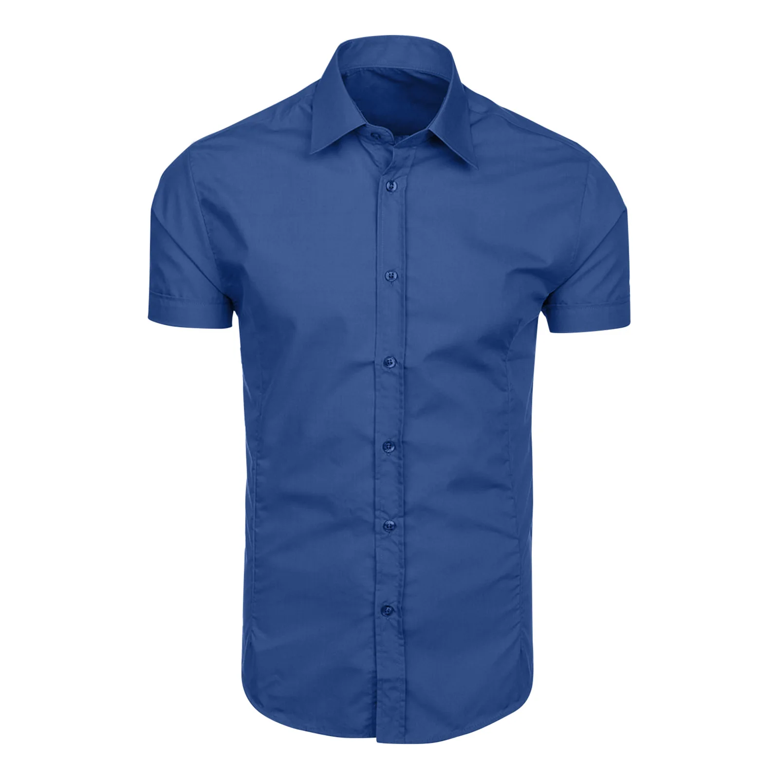 Description Picture 5 of item2024 European and American Men's Short Sleeved Shirts, New Summer Youth Business Dress, Solid Color Short Sleeved Shirts