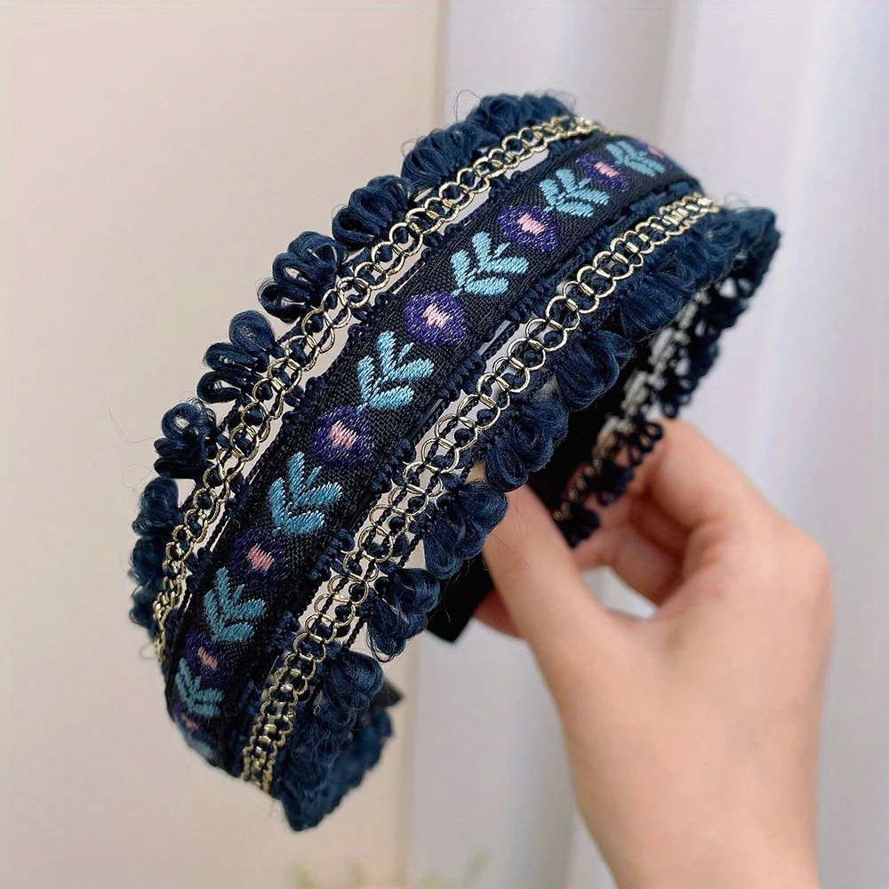 Neues Bohemian-Stirnband mit Blumenstickerei - Vintage-Haarband mit Blumenmuster für Frauen – Detail 8