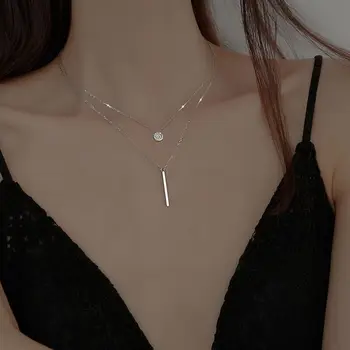 قلادة مزدوجة مستديرة من الفضة الإسترلينية مرصعة بالزركون المربع 1