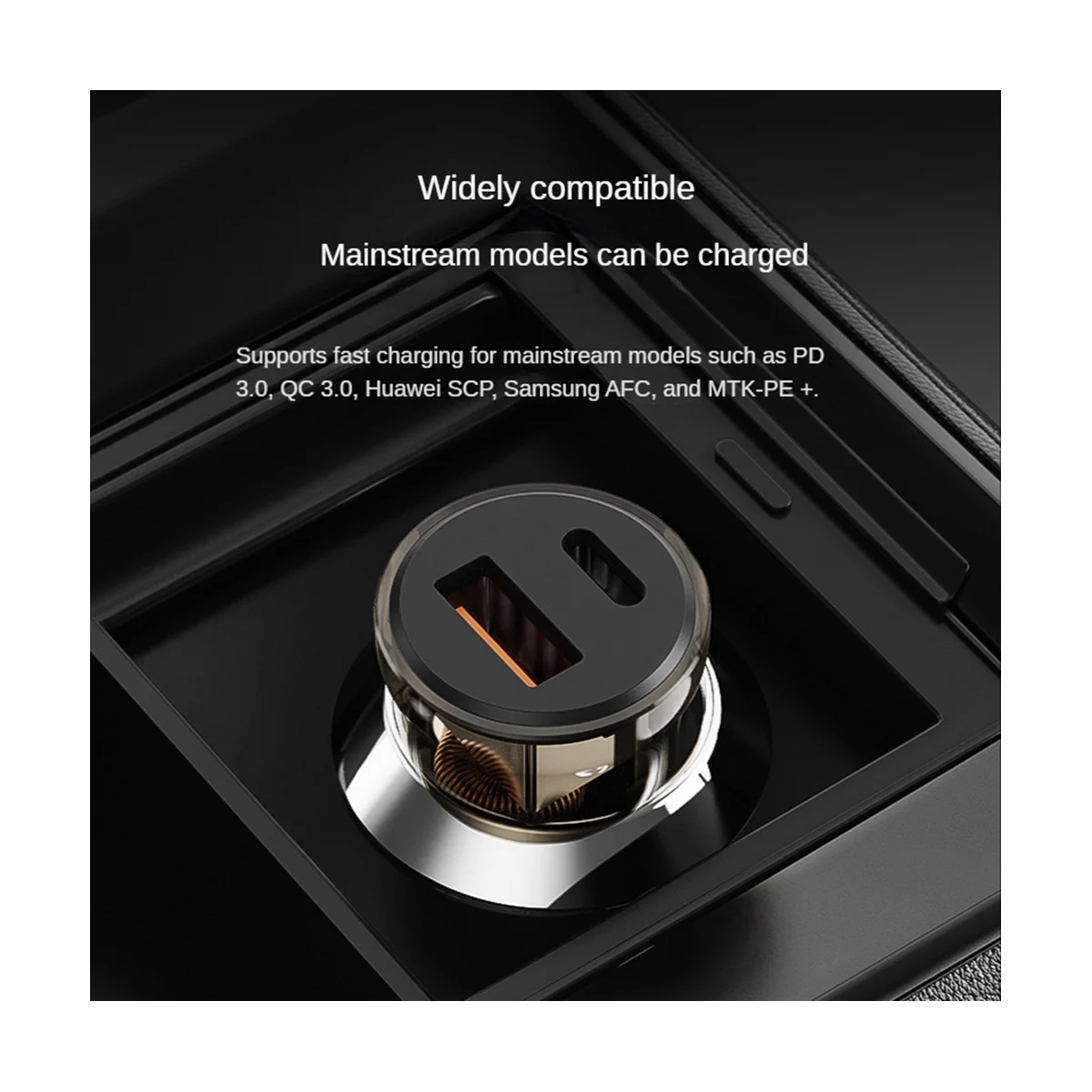 

Transparent Car Charger USB Car Charger Quick Charge Qc4.0 Qc3.0 Qc Scp 3A Pd Type C 30W USB Charger(Transparent Black)