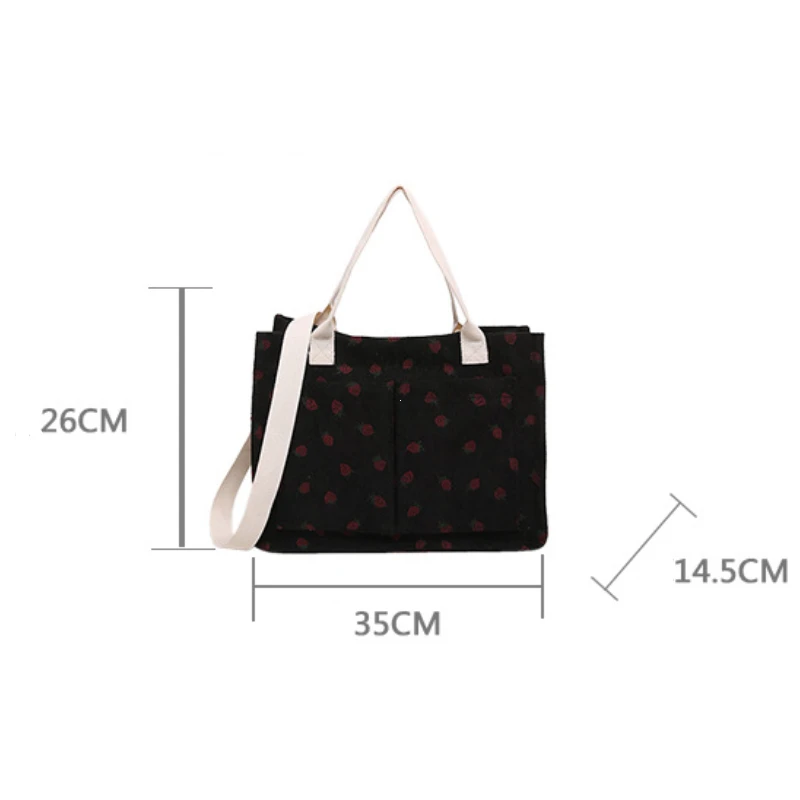 Borsa tote Borsa carina con toppe a fragola per donna Borsa tote in tessuto di grande capacità Borsa tote duratura con spalla regolabile - immagine 6