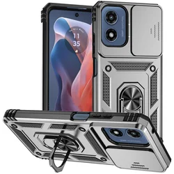 Enhanced Armor Case with Magnetic Ring Holder - Ultimate Protection Phone Cover for Moto GStylus 5G 2024 (Silver)