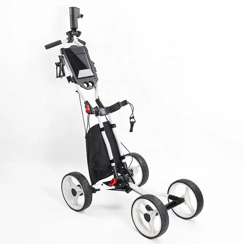 Outdoor Golf Play 4 Wheel Collapsible Aluminum Goft Club Push Pull Cart Portable Foldable Brown Golf Trolley With Hand Brake