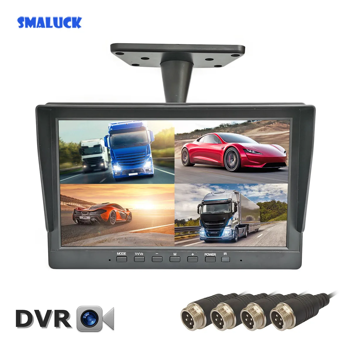

SMALUCK 1024*800 AHD 10.1inch 4 Split Quad Screen Rear View Car Monitor Support 4 x 960P AHD Camera SD Card Video Recording