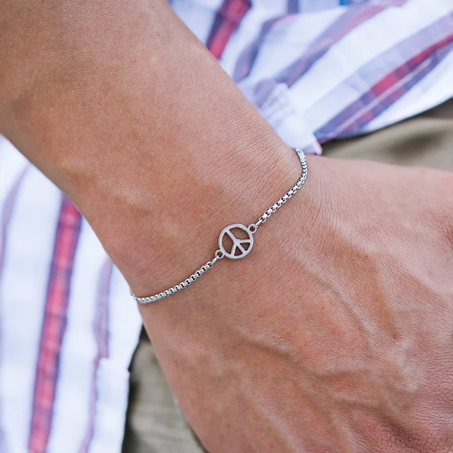 Stainless Steel Men Peace Symbol Anchor Bracelet