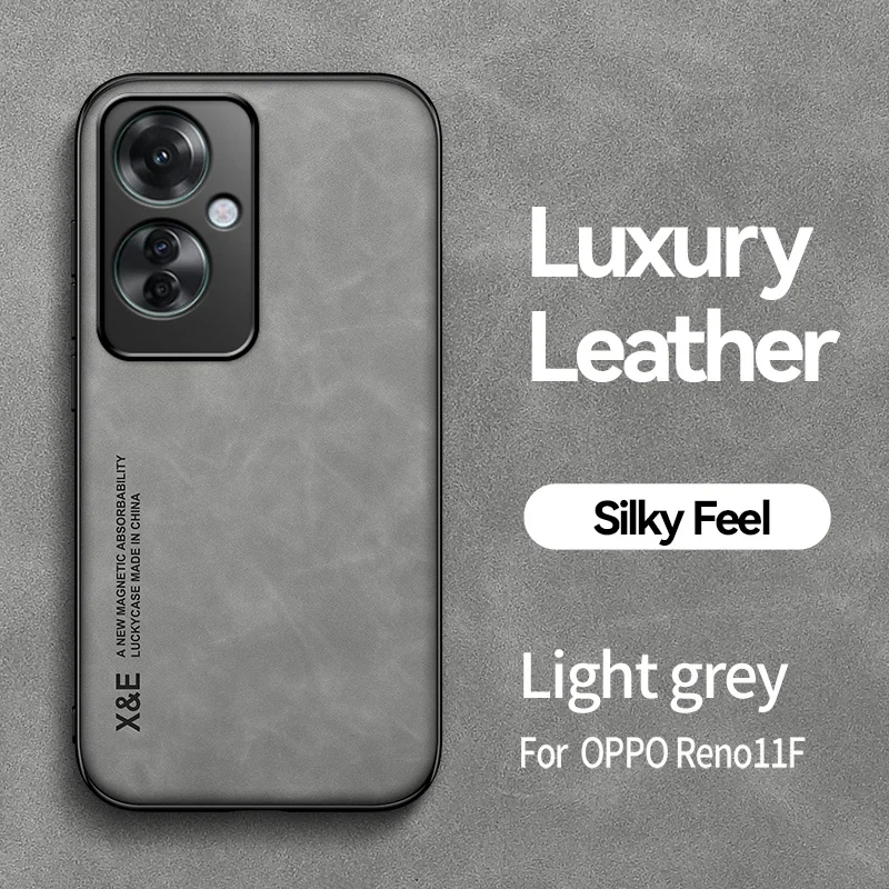 Leather Silicone Shockproof Phone Case with Car Magnetic Holder - Fits OPPO Reno 11 Series