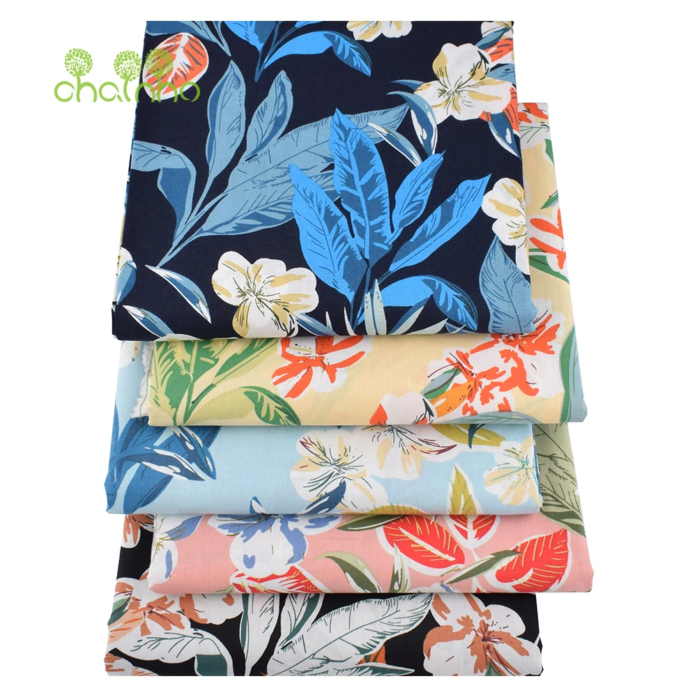 Chainho,Printed Plain Weave Poplin Cotton Fabric,DIY Sewing Quilting Material,Patchwork Cloth Textile,Big Size,4PC6-10